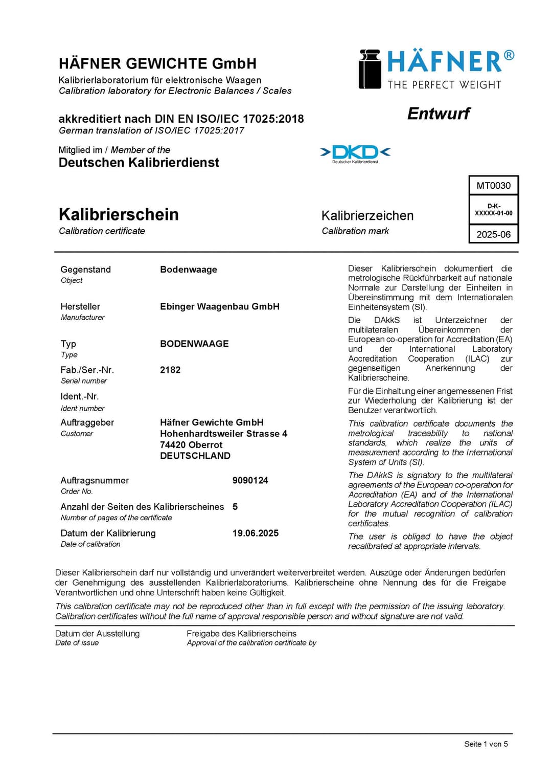 Musterkalibrierschein — DAkkS, Seite 1